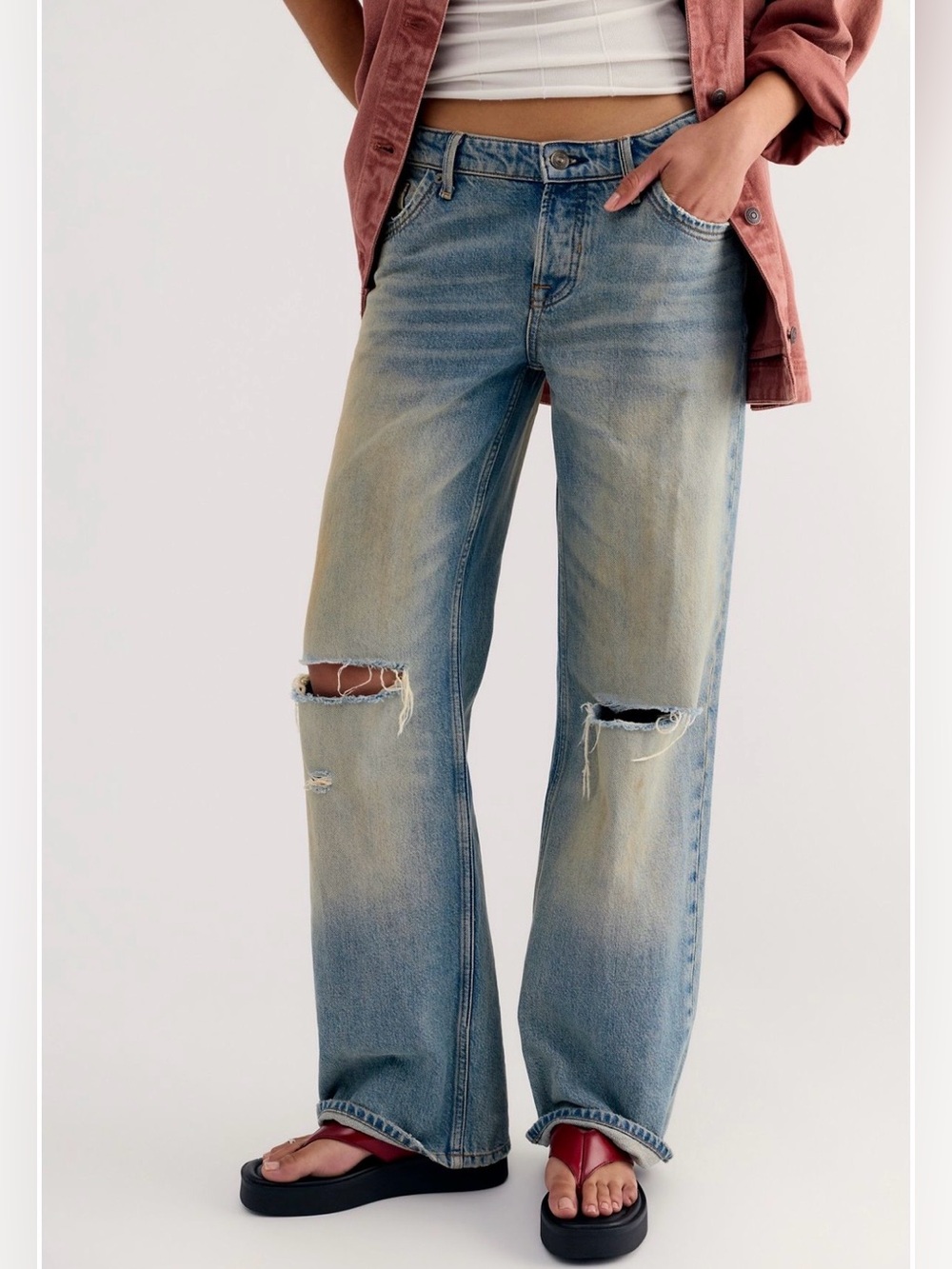 Free People We The Free Low Rise Tennessee Boyfriend Jeans in Vintage Vibes NWOT